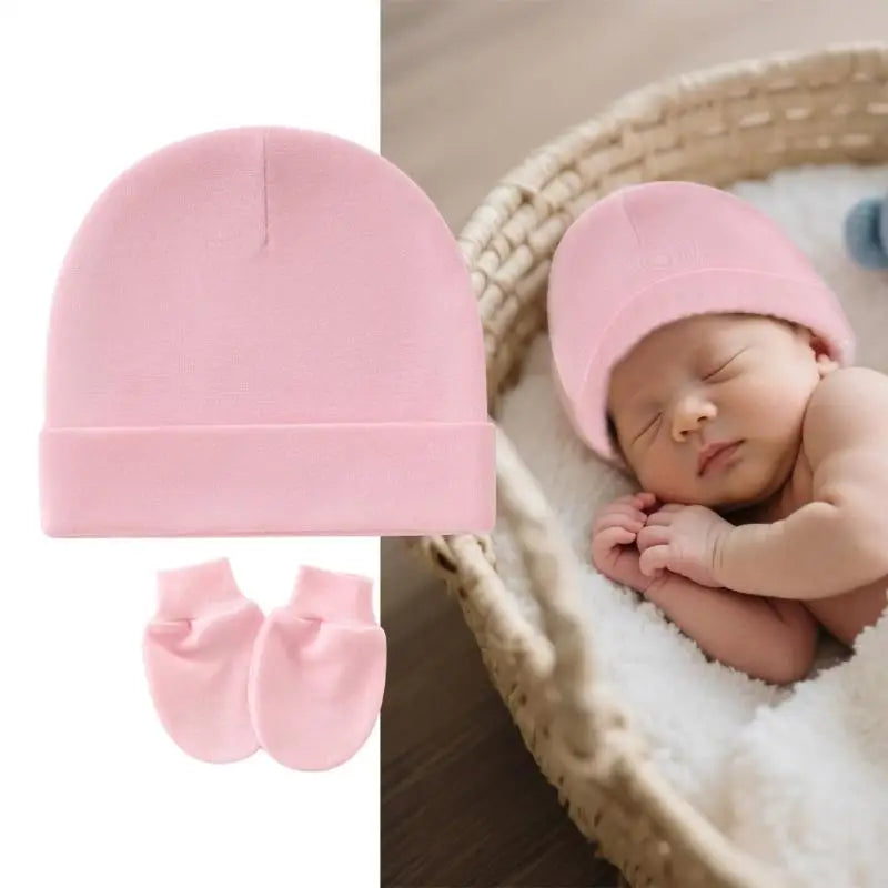 Newborn Baby Hats & Mittens 3-Set – Soft Cotton, 0–3 Months