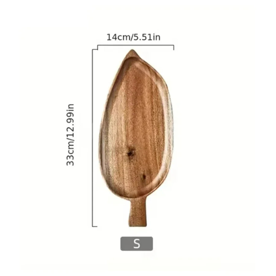 Japanesestyle High-looking Wooden Tray Afternoon Tea Snack Sushi Plating Leaf-shaped Plate Acacia Wood Tea Tray Dining Accessory Peaceful Pleasures Health and Wellness S
