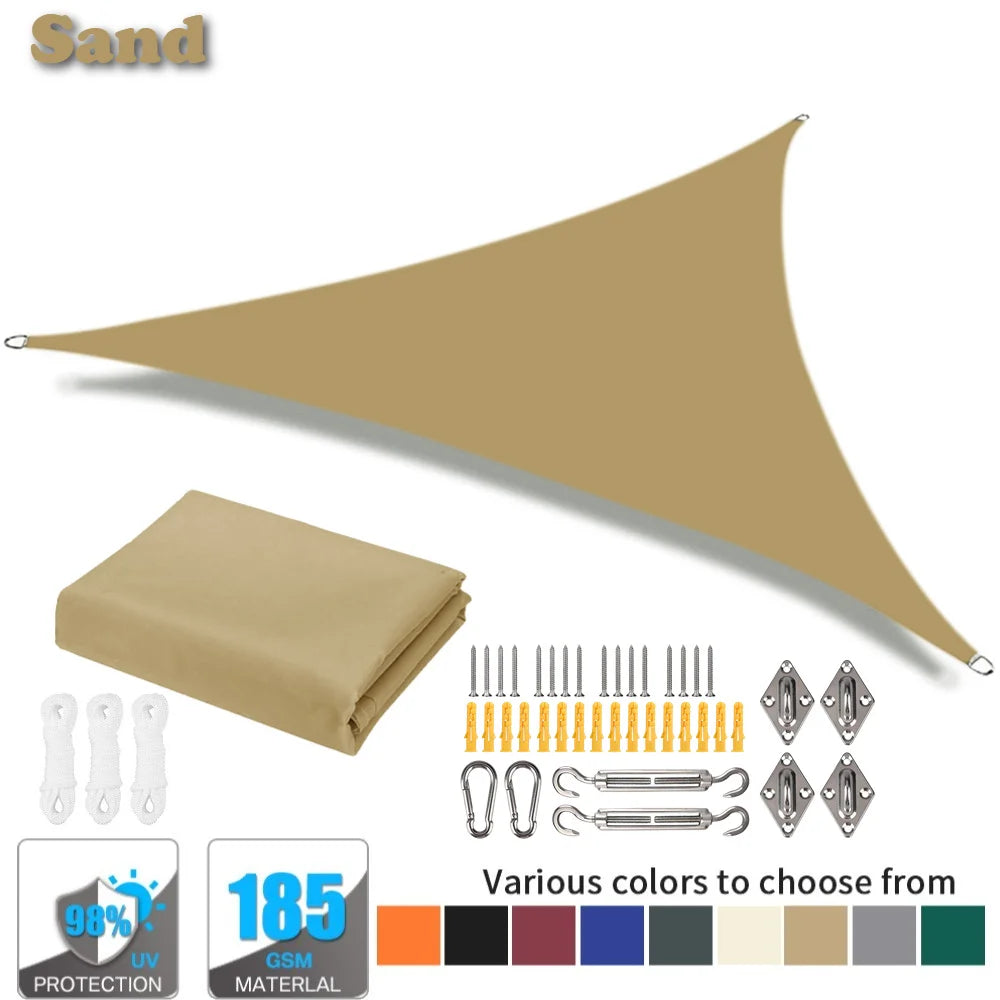 Triangle Sun Shade Sail Canopy – 98% UV Block + Fixing Kit