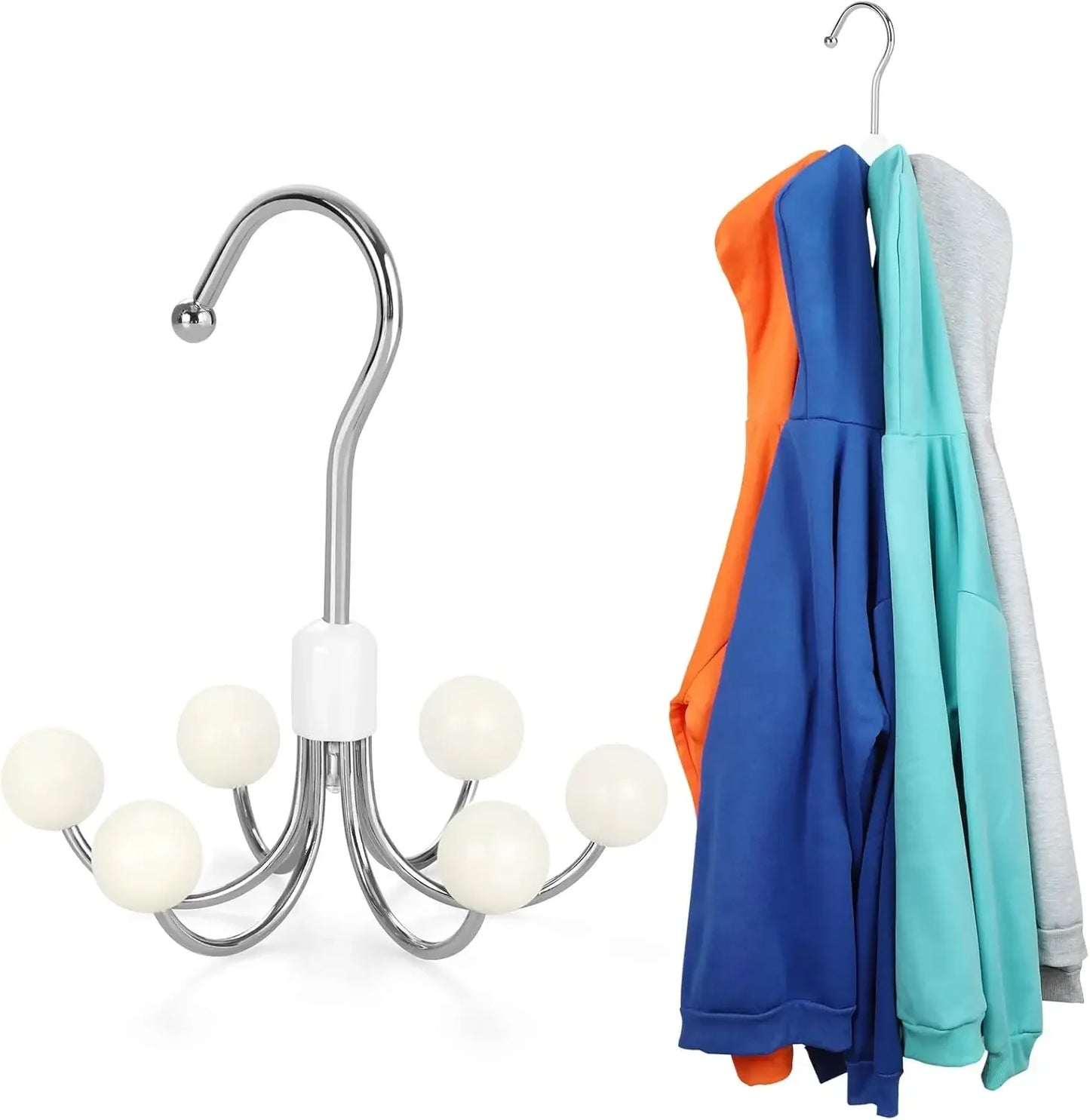 6-Hook Rotating Closet Organizer with Wood Balls for Hoodies, Purses, Scarves, and Accessories Peaceful Pleasures Health and Wellness United States