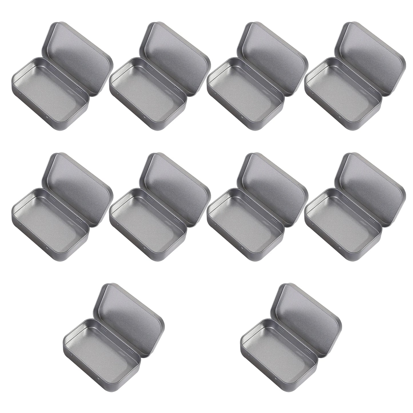 10PCS Metal Empty Hinged Tins Box Silvery Metal Hardware Iron Box with Lids for Keychains USB Flash Drive Small Items Peaceful Pleasures Health and Wellness Flip cover