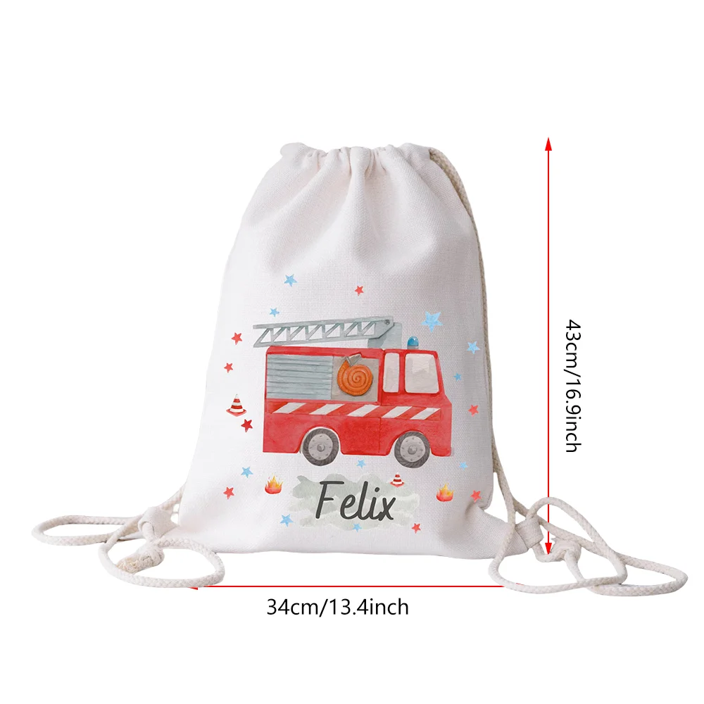 Personalized Kids Fire Engine Drawstring Bag | School & Gym Kids Drawstring Bag Peaceful Pleasures Health and Wellness