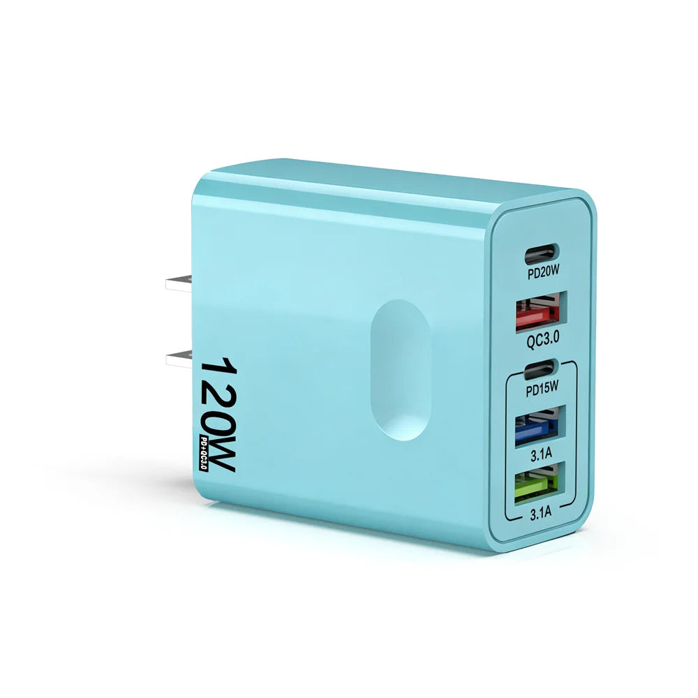120W 5-Port USB-C PD Fast Charger | Quick Charge 3.0