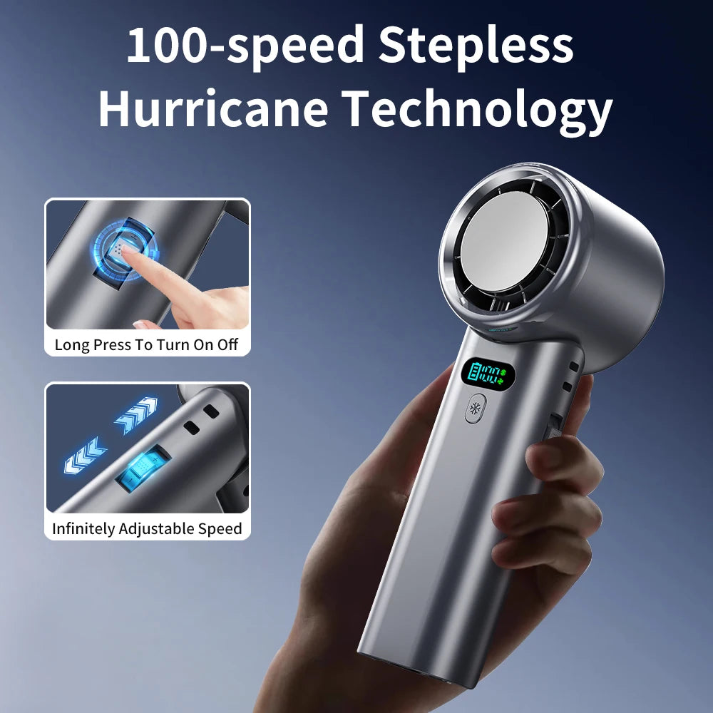 HOMEFISH5200mAh Large Capacity Handheld Fan High Speed Refrigeration Handheld Fan 100 Speed USB Charging Portable Fan Peaceful Pleasures Health and Wellness