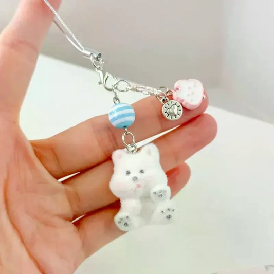 Cute Flocking Bear Pendant Keychain – Bag & Phone Charm Gift Bear Charm Keychain Peaceful Pleasures Health and Wellness