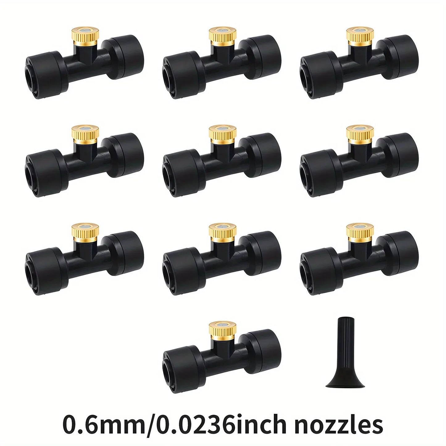 10Pcs lot Misting Fog Nozzles with Quick Access Tee Connector Garden Landscaping Irrigation Sprayers Peaceful Pleasures Health and Wellness 10pcs 0.6mm black