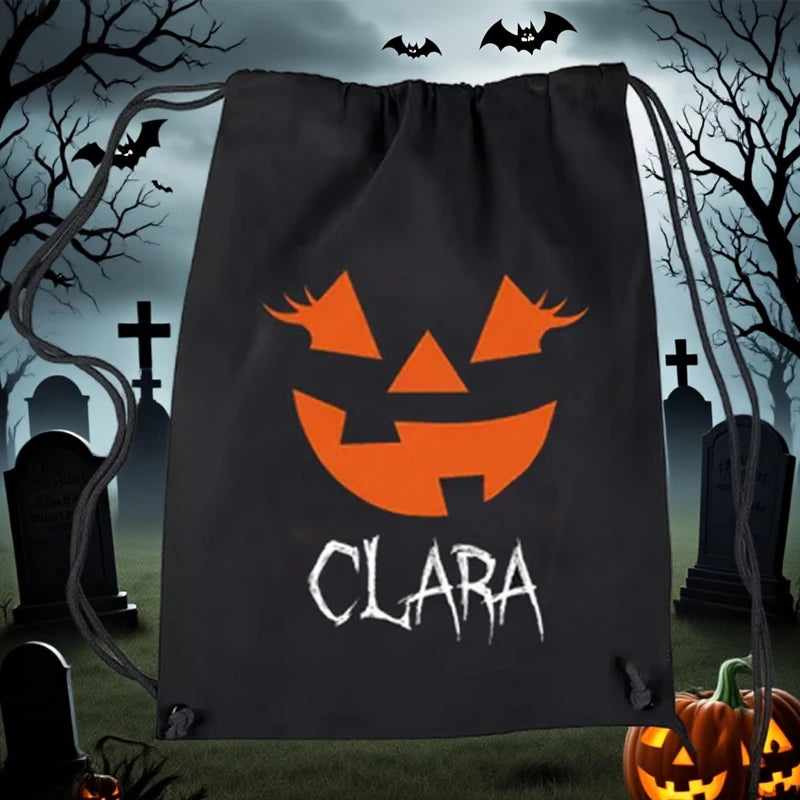 Personalized Halloween Pumpkin Drawstring Bag | Custom Candy Backpack Halloween Drawstring Bag Peaceful Pleasures Health and Wellness