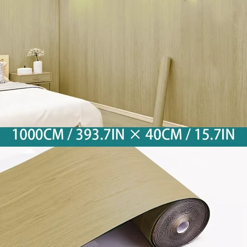 Wood Grain Self-Adhesive Wall Sticker – 40cm Waterproof PVC Roll