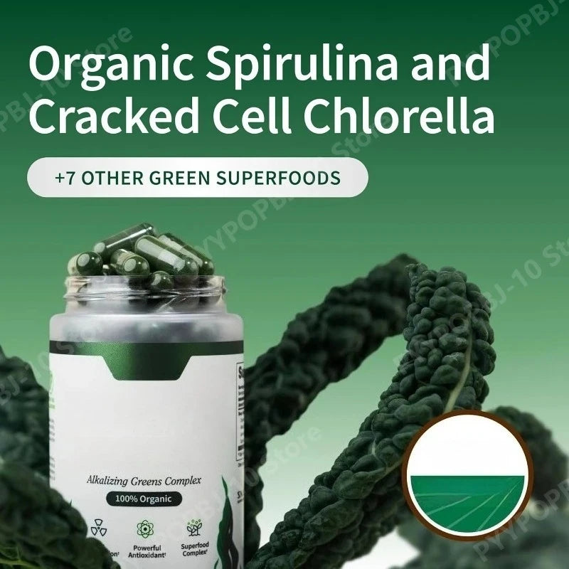 Organic Spirulina Capsules – Blue Green Algae Superfood 120ct