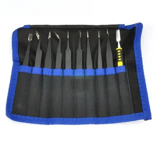 Stainless Steel Precision Antistatic Electrostatic Tweezers Set Maintenance Tools Professional Electronic Tweezers 10pcs Peaceful Pleasures Health and Wellness