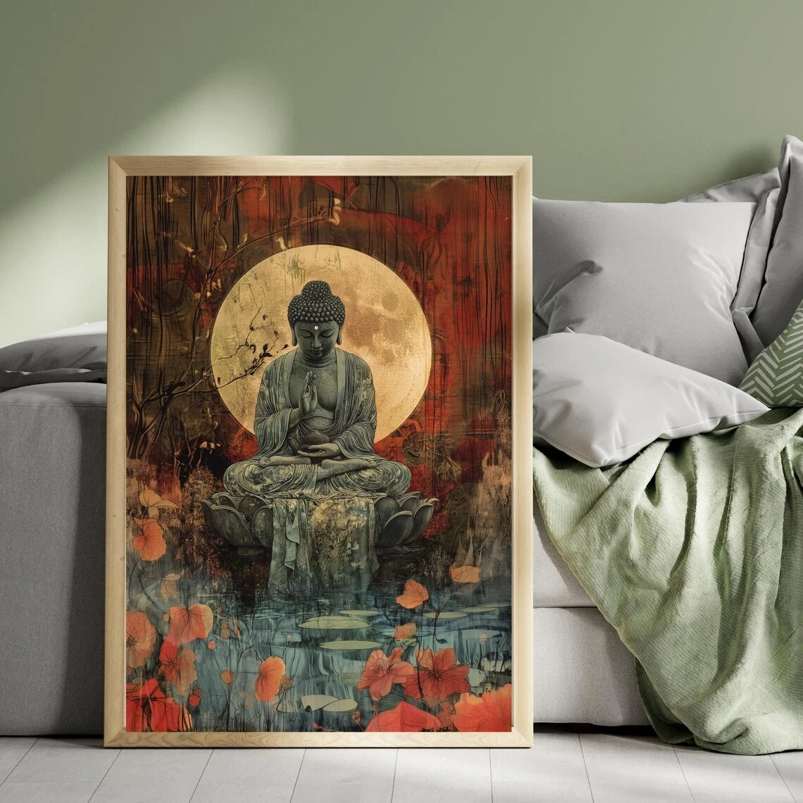 Buddha Moon Oriental Canvas Wall Art Print | Zen Buddhism Decor