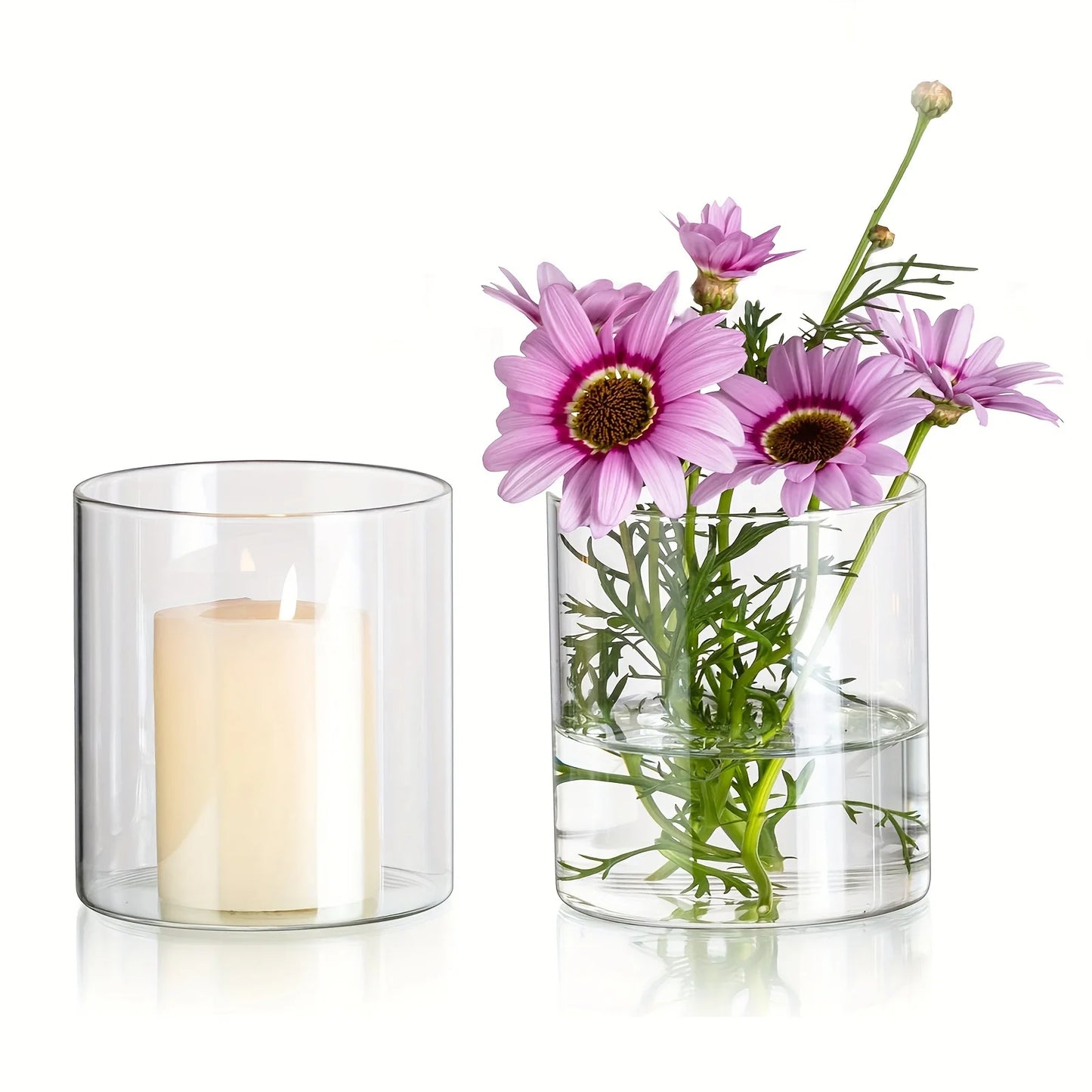 2pc Small Clear Acrylic Cylinder Vases & Candle Holders – Floating Candle Centerpiece for Christmas, Wedding & Flower Decor