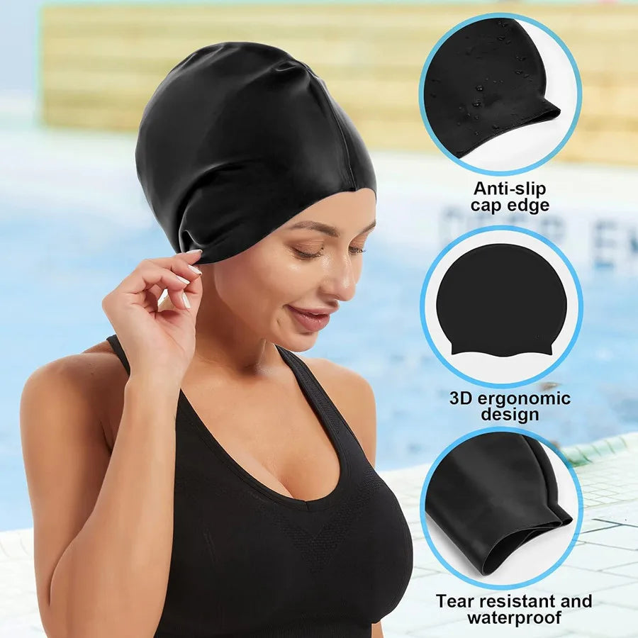 Large Silicone Swim Cap for Long Hair – Anti-Slip Waterproof
