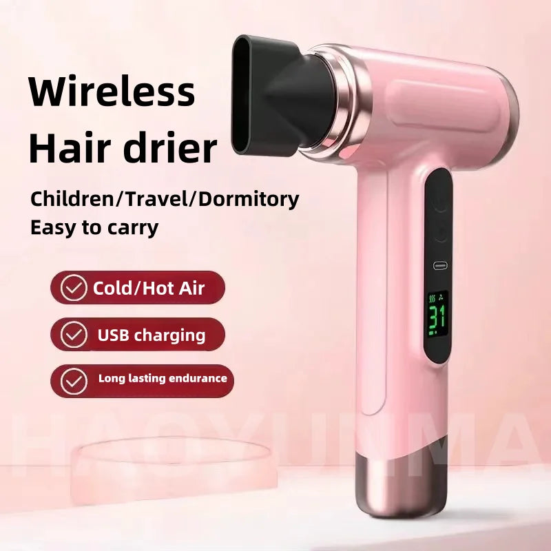 New Wireless Hair Dryer With 30000 Rpm Dry USB Charging For Children/Outdoor/Student Dormitory Blue Light Wireless Hair Dryer Peaceful Pleasures Health and Wellness A-Pink