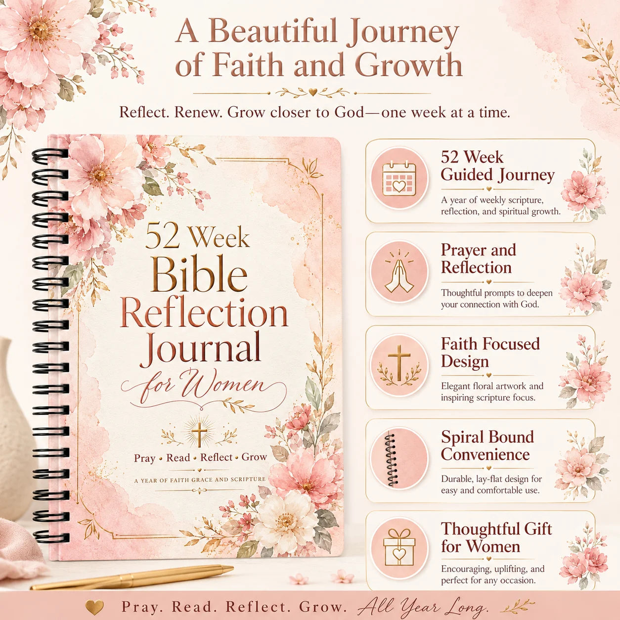 52 Week Faith Reflection Journal Women A5 Spiral Prayer Study