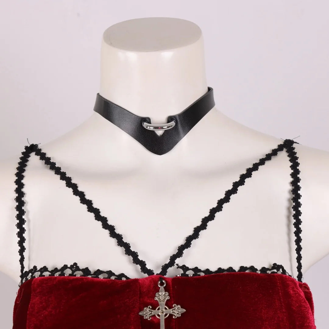 Punk Black PU Leather Choker Necklace Women Men Cool Gothic Spike