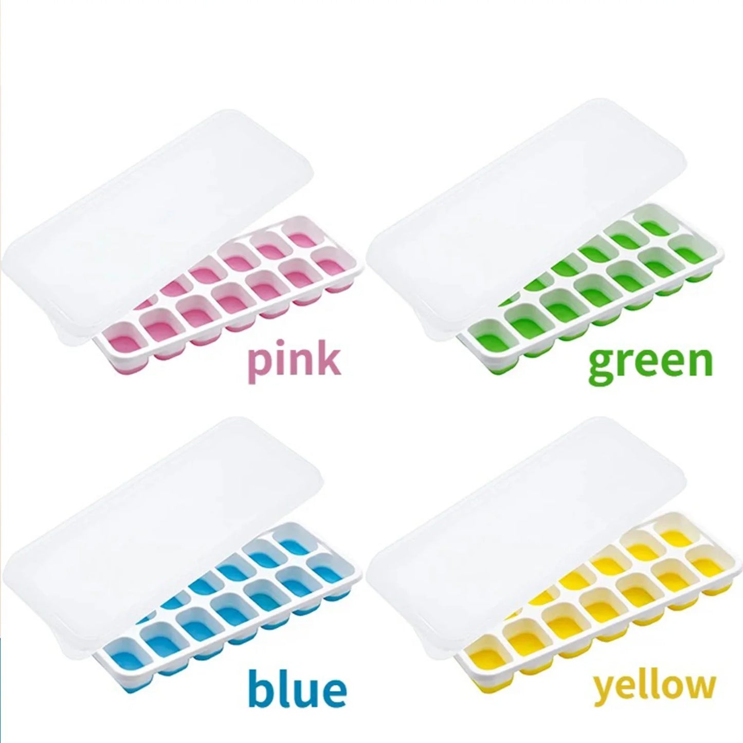 2/4pcs Ice Cube Tray Mold with Lid Silicone Square 14 Cube Easy Release Ice Cube Molds Kitchen Bar DIY Iced Cocktail Freeze Tool Peaceful Pleasures Health and Wellness 4pcs color