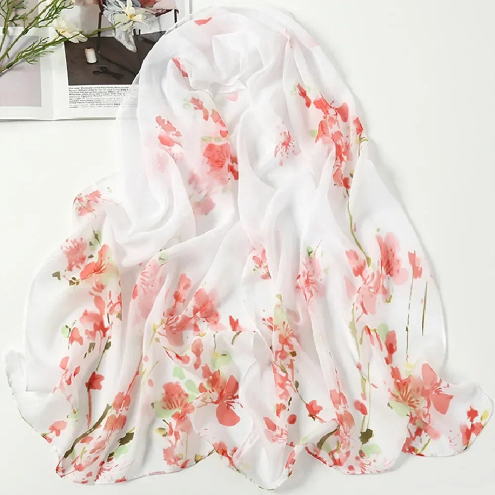 Women's Chiffon Floral Gradient Scarf Shawl – 160×50cm