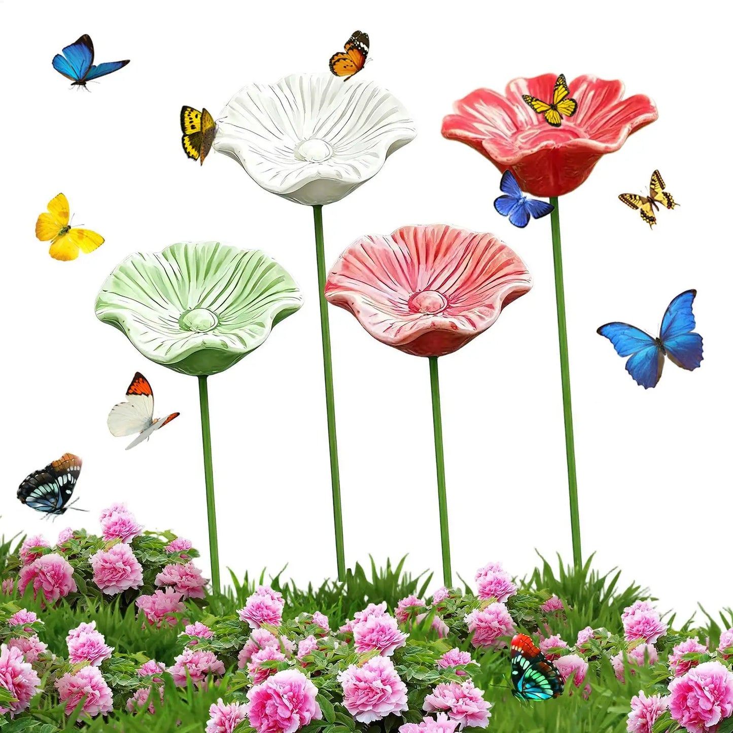 4-Pack Ceramic Bee Watering Station | Flower Garden Feeder