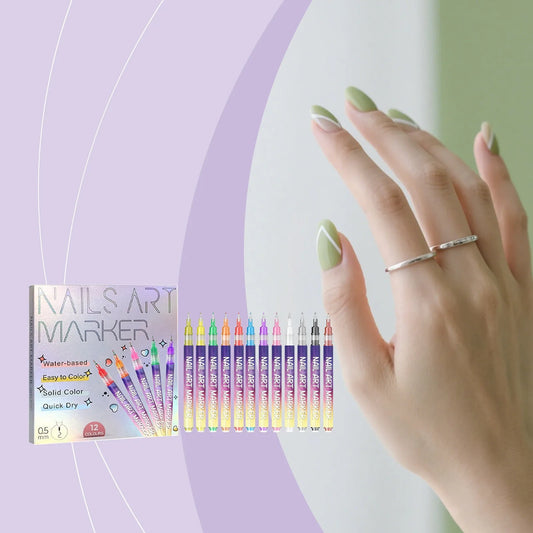 12-Color Nail Art Marker Pen Set | 0.5mm Fine Tip, Quick Dry Nail Art Pen Set Peaceful Pleasures Health and Wellness