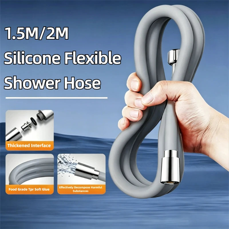 1.5/2M Bathroom Silicone Shower Tube Bend Arbitrarily Hose Explosion Proof Anti-winding Shower Hose Bathroom Faucet Accessories Peaceful Pleasures Health and Wellness