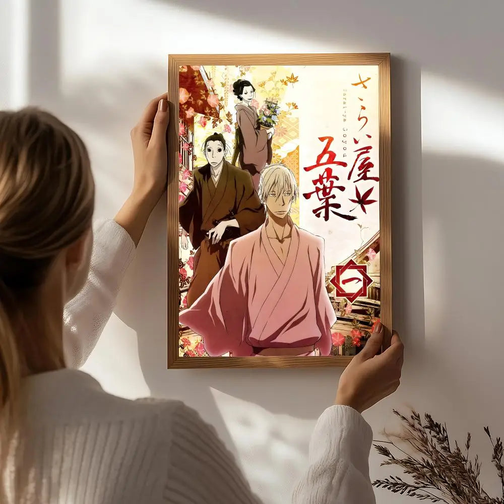 Anime H-House of Five Leaves Poster HD Self Adhesive Waterproof Wall Art Ideal for Home Office Dorm Bedroom Great Gift Peaceful Pleasures Health and Wellness White7 15X20cmNoframe