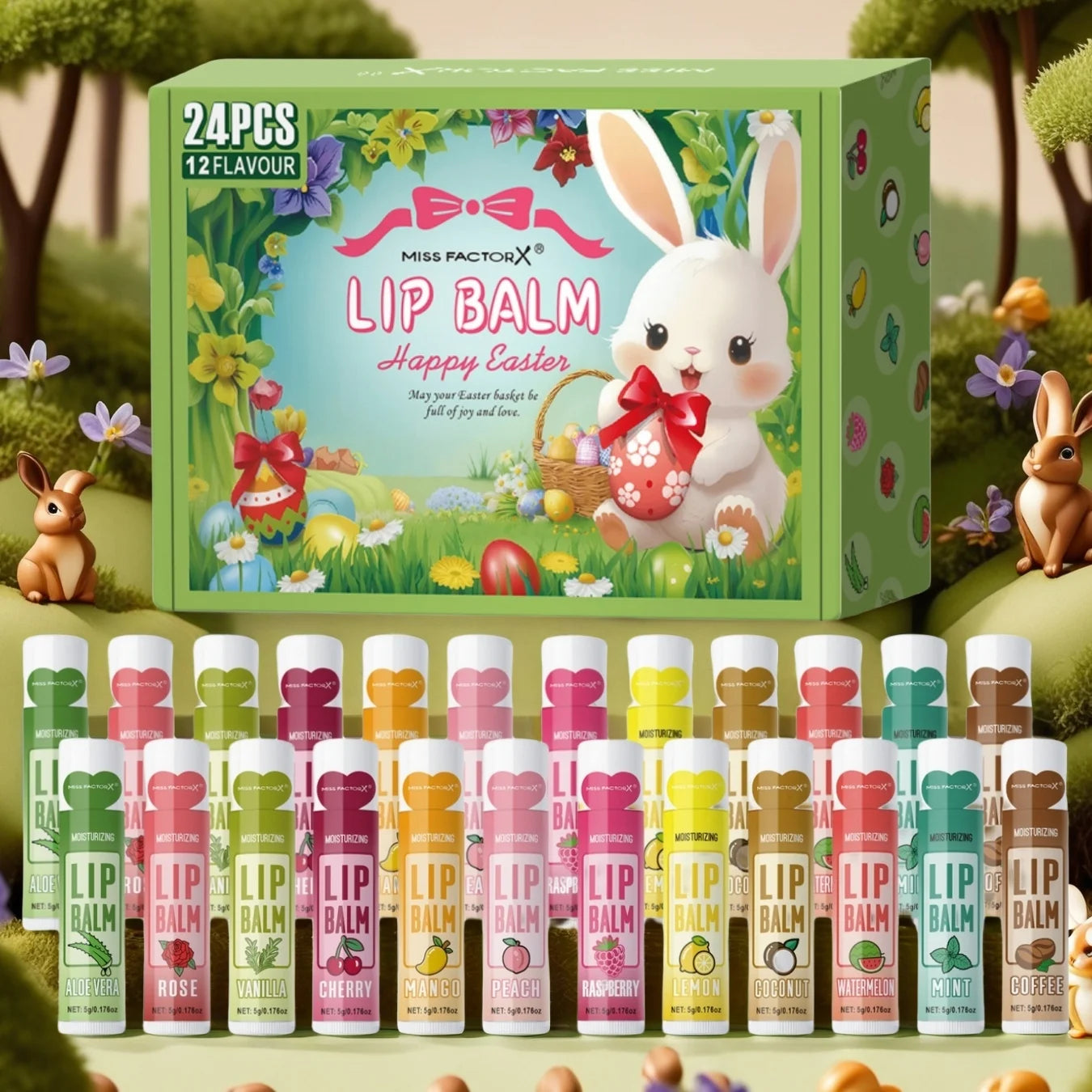 24PCS/box, Lip Balm Set, Moisturizing and Glossy, Easter Gift Set, Suitable for Dry Lips, Women's Gift Mother's Gift, Party Supp Peaceful Pleasures Health and Wellness