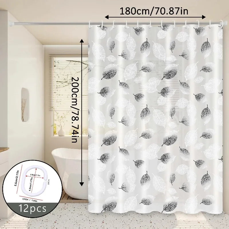 Black & White Leaf Nordic Minimalist PEVA Shower Curtain