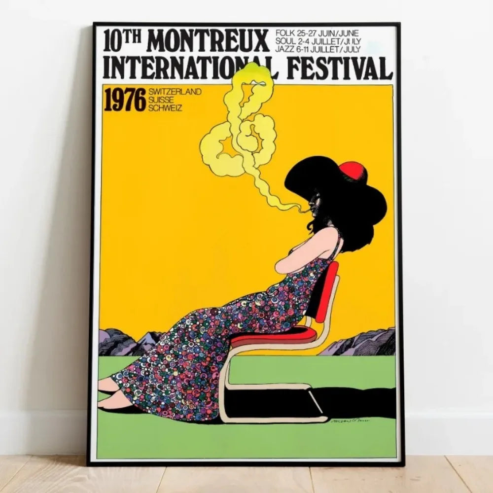 Vintage Jazz Music Festival Swiss Paris Advertising 1970's Art Poster Canvas Painting Wall Print Picture Living Room Home Decor Peaceful Pleasures Health and Wellness