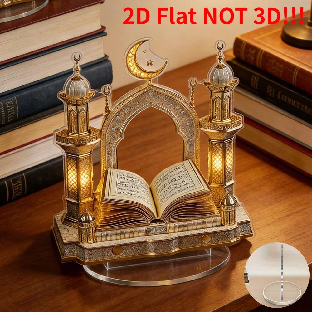 1pc 2D Quran Acrylic Desktop Decor - Ramadan Moon Star Design, Eid Al-Fitr Home Ornament, Muslim Festival Decoration Gift Peaceful Pleasures Health and Wellness