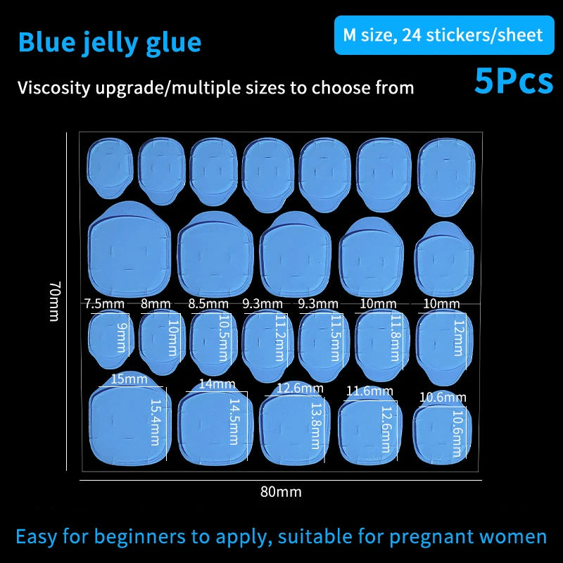 5Pcs False Nail Art Adhesive Tape Colour Jelly Glue DIY Fake Nail Manicure Gel Waterproof Tabs Nail Glue Nail Tools Peaceful Pleasures Health and Wellness 1 Blue
