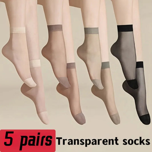 5 Pairs Women Transparent Ankle Socks Ultra Thin Breathable Nylon Sheer Short Socks Elastic Summer Casual Daily Wear Peaceful Pleasures Health and Wellness