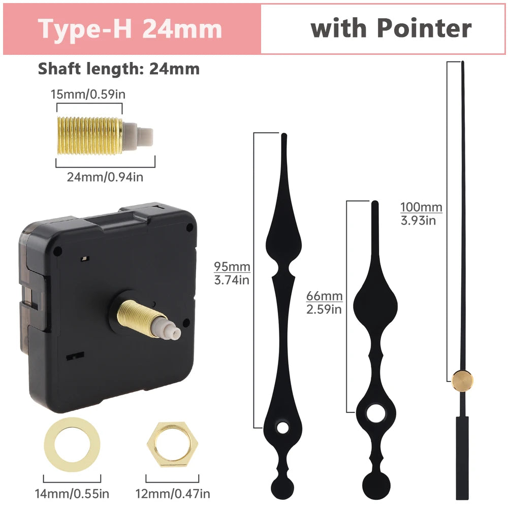 Wall Clock Mechanism Silent Quartz Movement Machine Wall Hands Silent Sweeping Second Movement with Pointer DIY, Repair Tools Peaceful Pleasures Health and Wellness Tpye-H 23mm China Mainland