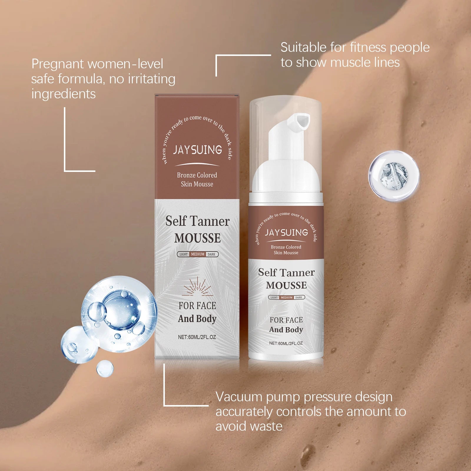Self Tanner Mousse Natural Organic Sunless Tanning Foam for Dark Fake Tan Face Body Fast-Absorbing Moisturizing Tan Boosting Oil Peaceful Pleasures Health and Wellness