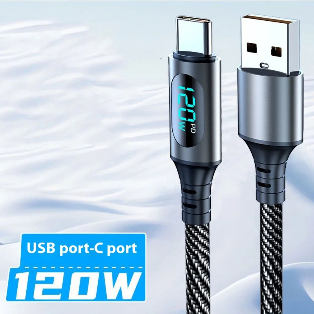 120W USB-A to USB-C Fast Charge Cable | LED Display 6A