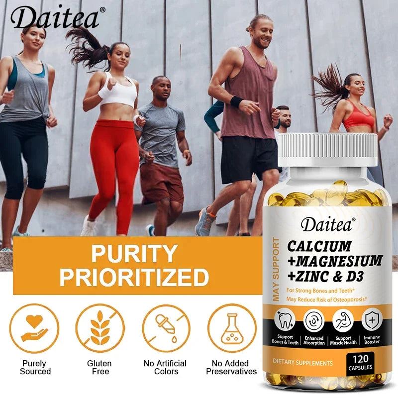 Daitea Calcium Magnesium Zinc Capsules Vitamin D3 helps support bones, teeth, heart, and enhance immune system function. Peaceful Pleasures Health and Wellness