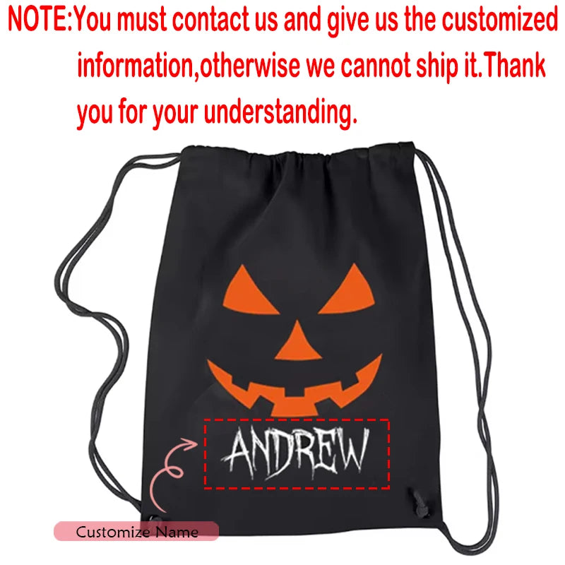 Personalized Halloween Pumpkin Drawstring Bag | Custom Candy Backpack Halloween Drawstring Bag Peaceful Pleasures Health and Wellness Custom A 34X43CM