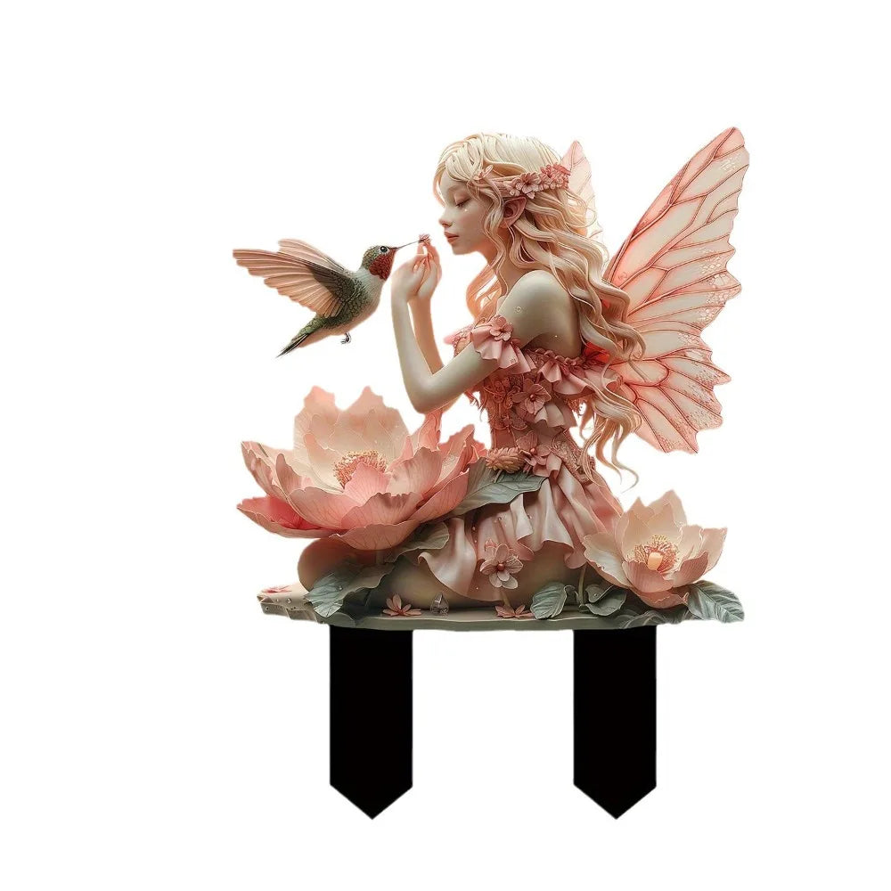 Acrylic Flower Fairy Garden Stake Figurine | Waterproof Decor