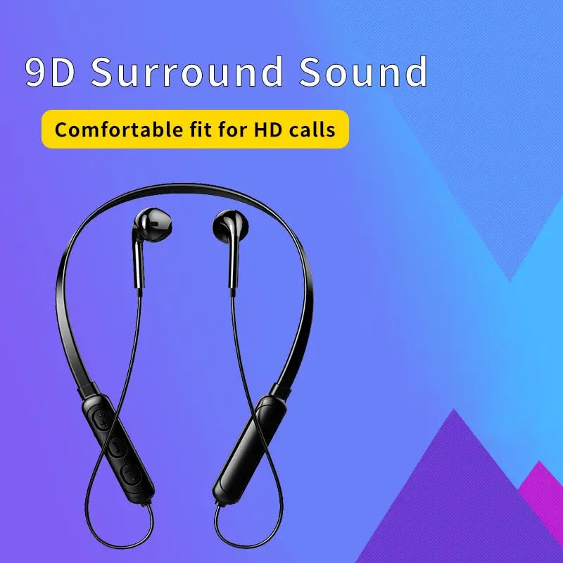 Wireless 9D Bluetooth Headset NeckHanging Stereo Noise Reduction Universal 5.0 Sports Headset Microphone Peaceful Pleasures Health and Wellness