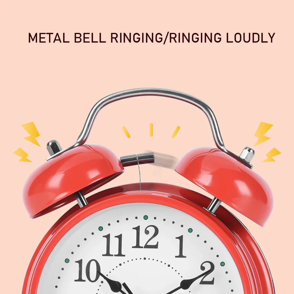 Vintage Twin-Bell Metal Alarm Clock with Night Light | Bedside