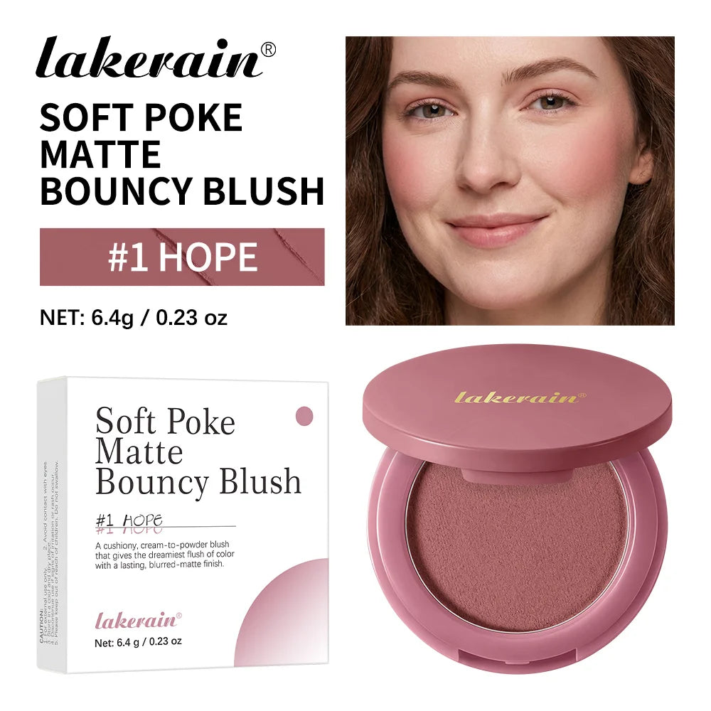 Lakerain Soft Poke Matte Blush Fresh Silky-smooth Skin Finish Long Lasting Luminosity Moisturizing Natural Matte Bouncy Blusher Peaceful Pleasures Health and Wellness 01 Hope
