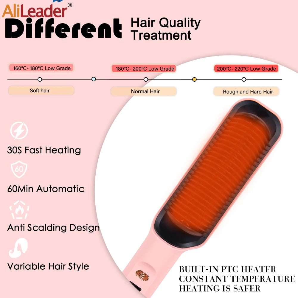 Alileader Straightener Brush Smooth Frizz 30 S Fast Heating 60 Min Auto-Off Women Hairstyle Tools Suitable Long/Thick/Wigs Hair Peaceful Pleasures Health and Wellness