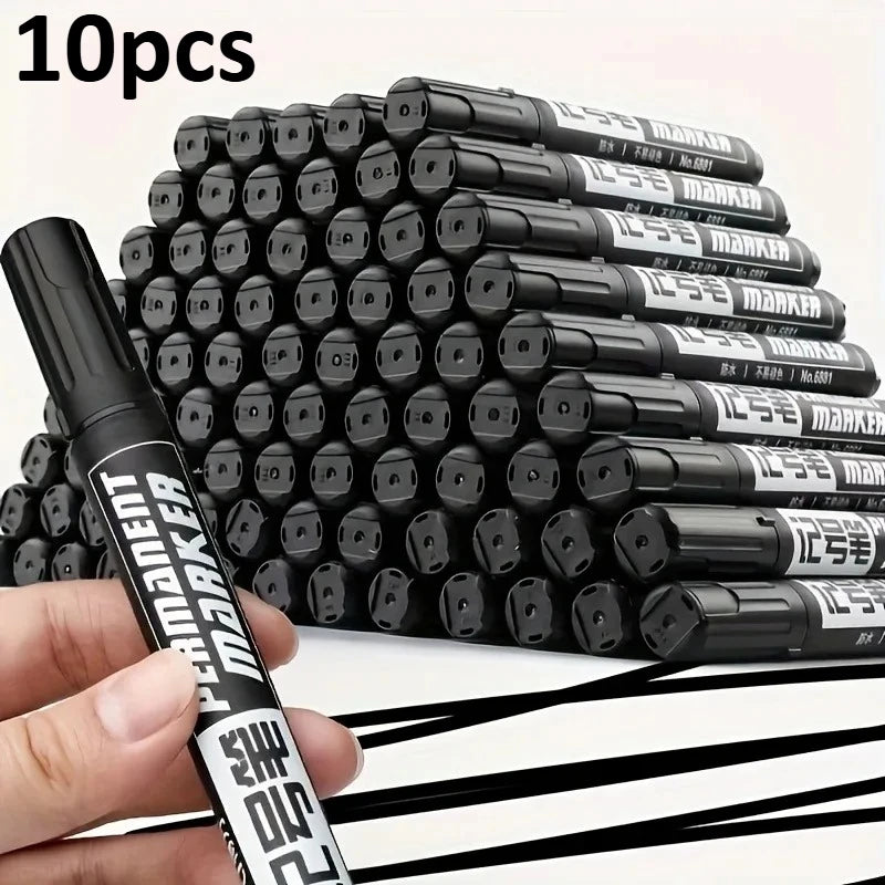 10-Pack Black Permanent Markers – Waterproof Multi-Surface Pens