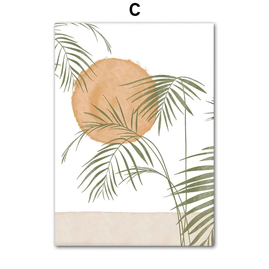 Boho Abstract Canvas Wall Art | Nordic Botanical Print Unframed