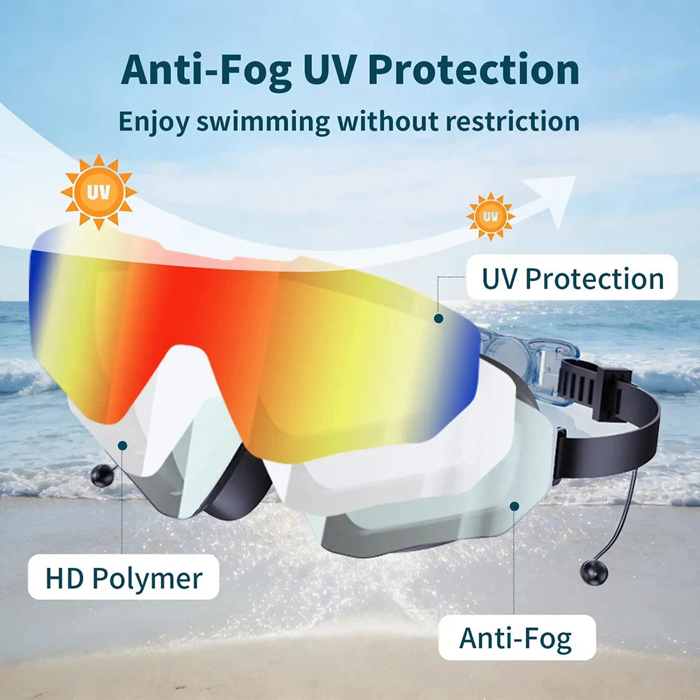 Mirrored Anti Fog Swimming Eyewears,Large Frame Swim Swimming Goggles With Earplugs,Wide View Professional Swimming Glasses Peaceful Pleasures Health and Wellness