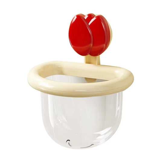 Tulip Wall-Mounted Suction Cup Storage Basket | BPA-Free Wall Storage Basket Oasis Select Red Beige