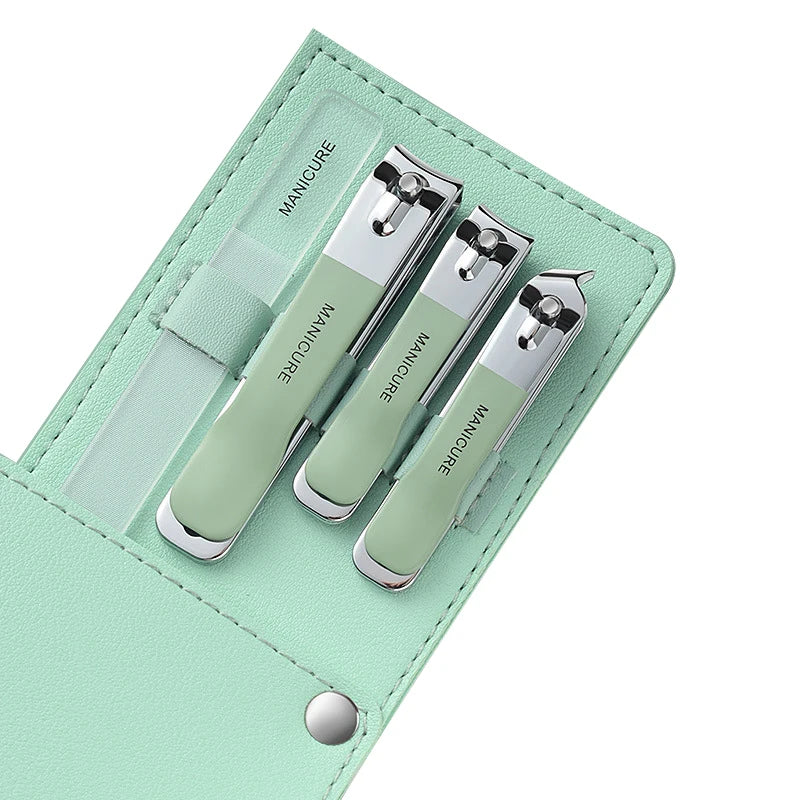 4 Pcs Manicure, Stainless Steel Nail Clippers, Beauty Tool Portable Set, Professional Grooming Kits, Travel Nail Kit Peaceful Pleasures Health and Wellness Cyan