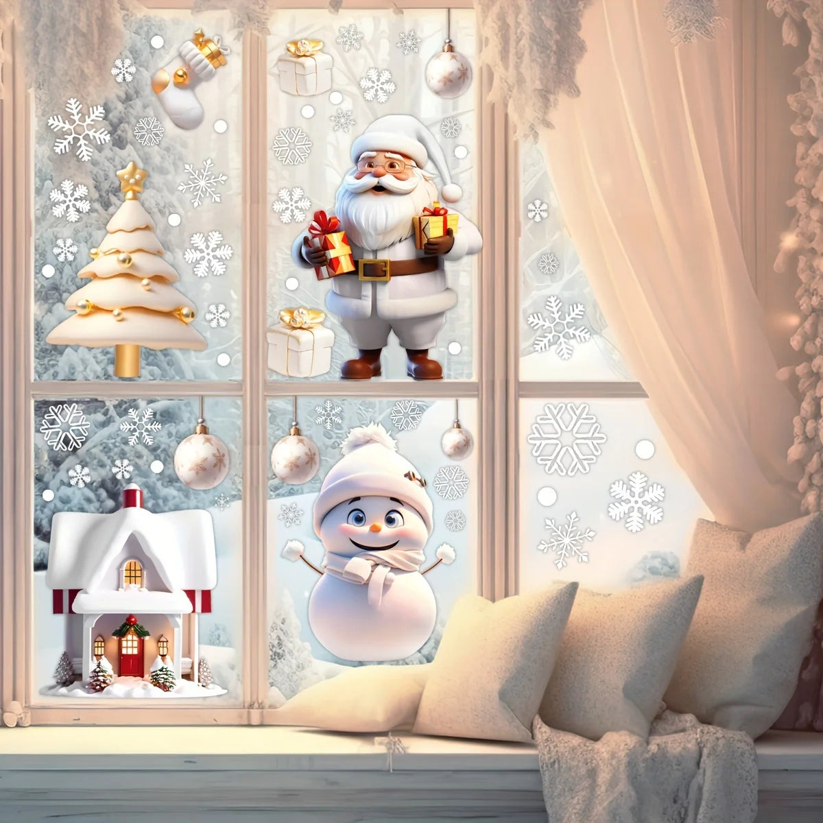 4-Piece Christmas Door & Window Stickers | Holiday Decor Set