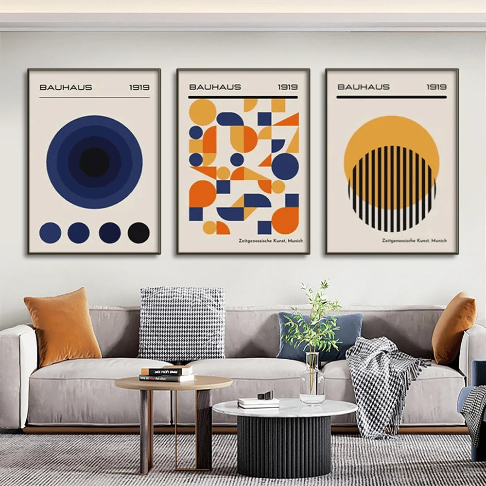 Mid Century Modern Bauhaus Geometric Canvas Wall Art Print