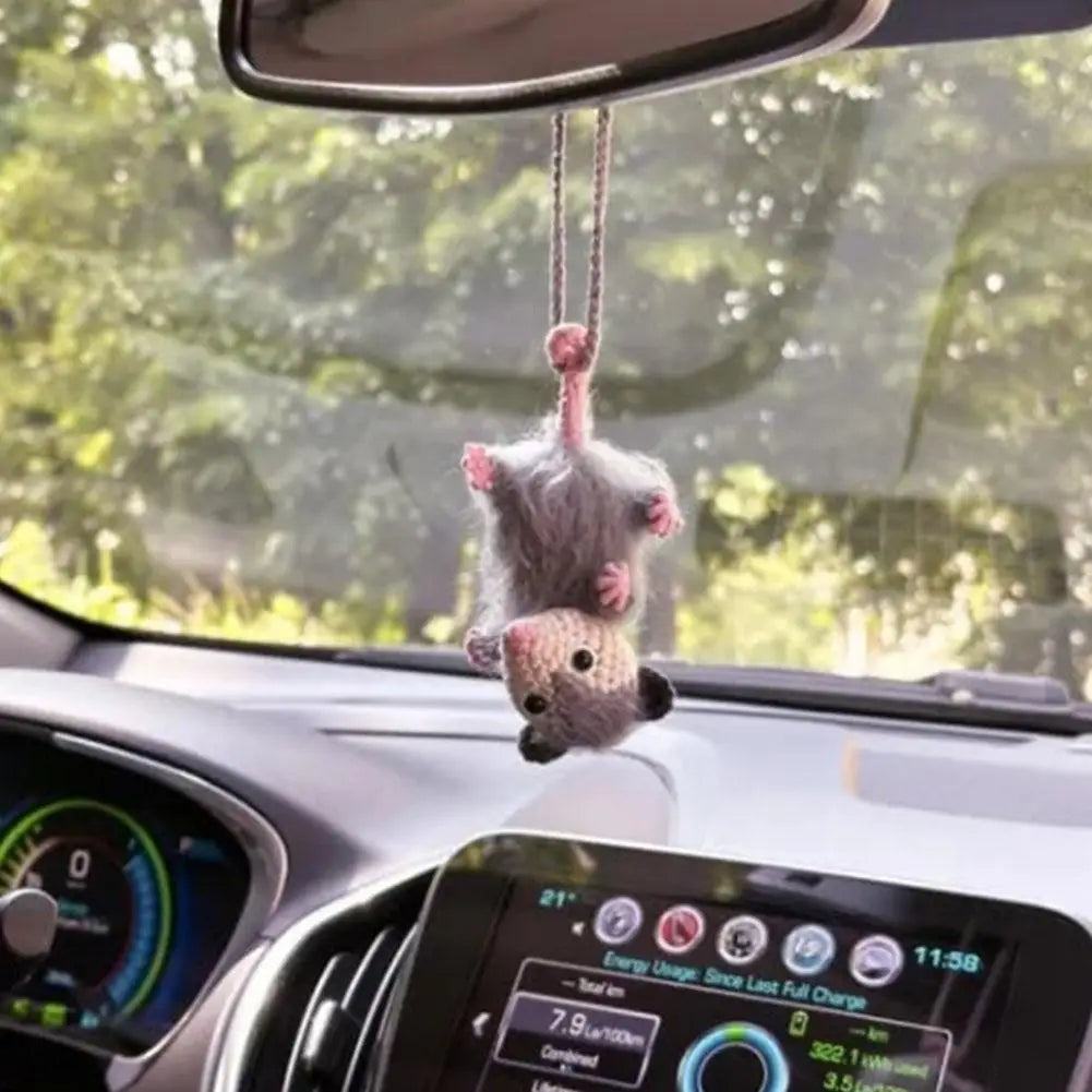 Handmade Crochet Opossum Car Mirror Pendant | Cute Possum Charm